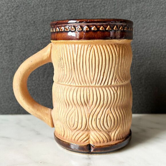 VIntage TIki Mug Paul Marshall Hawaiian Polynesian Light/Dark Brown Cup Barware - Picture 3 of 6